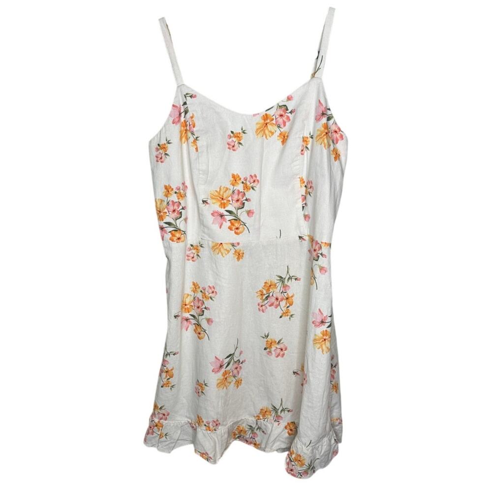 Old Navy A-Line Linen Blend Mini Dress XL Cream Orange Floral Sleeveless Summer